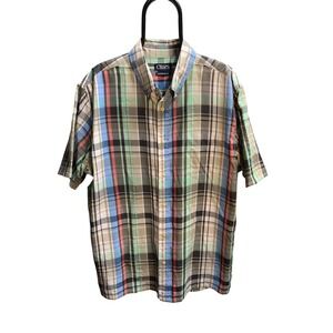 Chaps Performance Mens XXL Plaid Short Sleeve Button Down Shirt Multi Color XLG